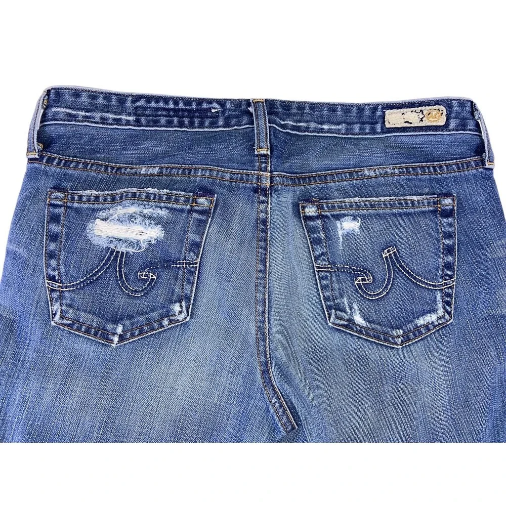AG Adriano Goldschmied Woman's‎ Medium Wash Distressed Capri Raw Hem Size 29R